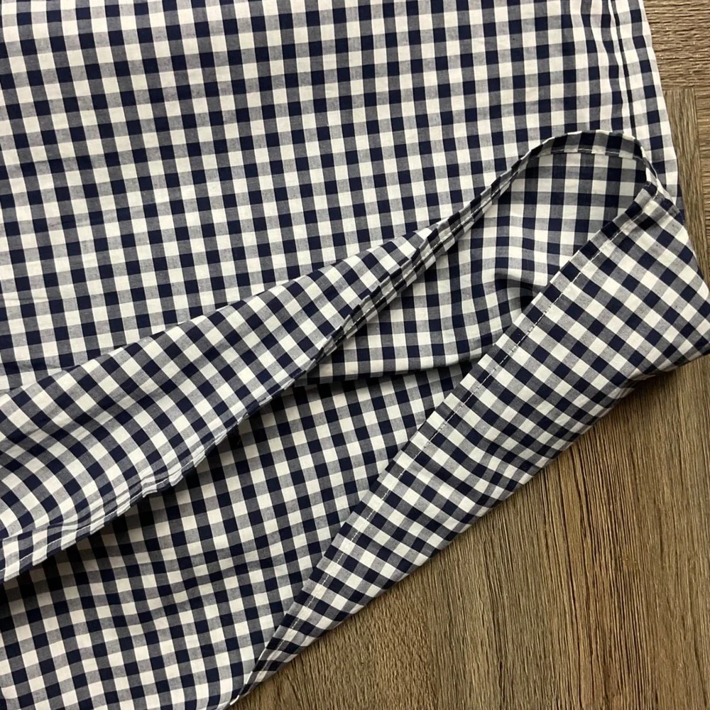 J.Crew Gingham Ruffle Neck Puff Sleeve Boho Cotton Top XS Navy White Cottagecore